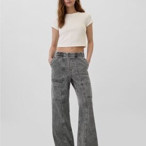 Gap Factory Brand Cargo Wide-Leg Jeans with High Waist